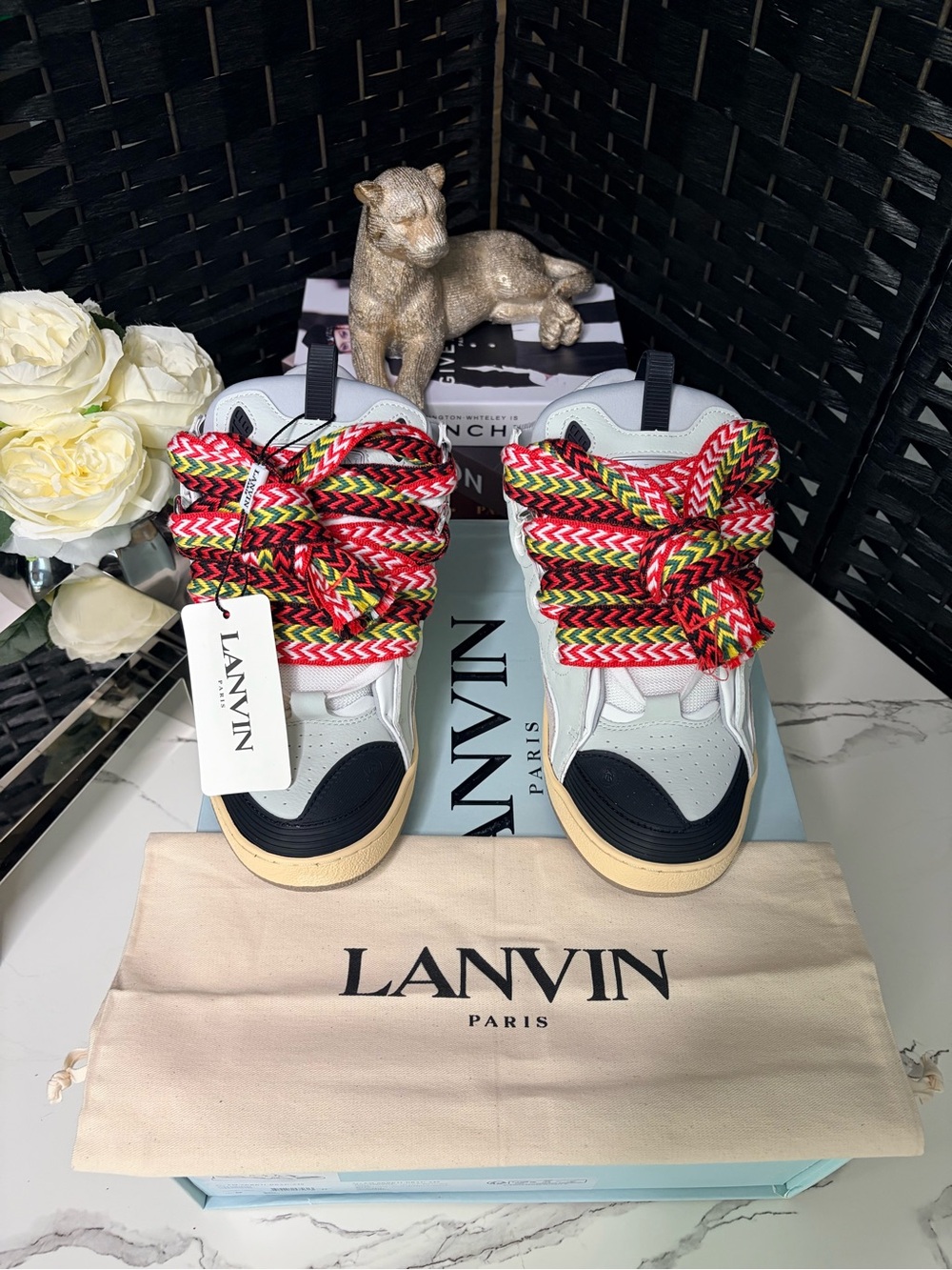 Lanvin White Leather Curb Sneakers